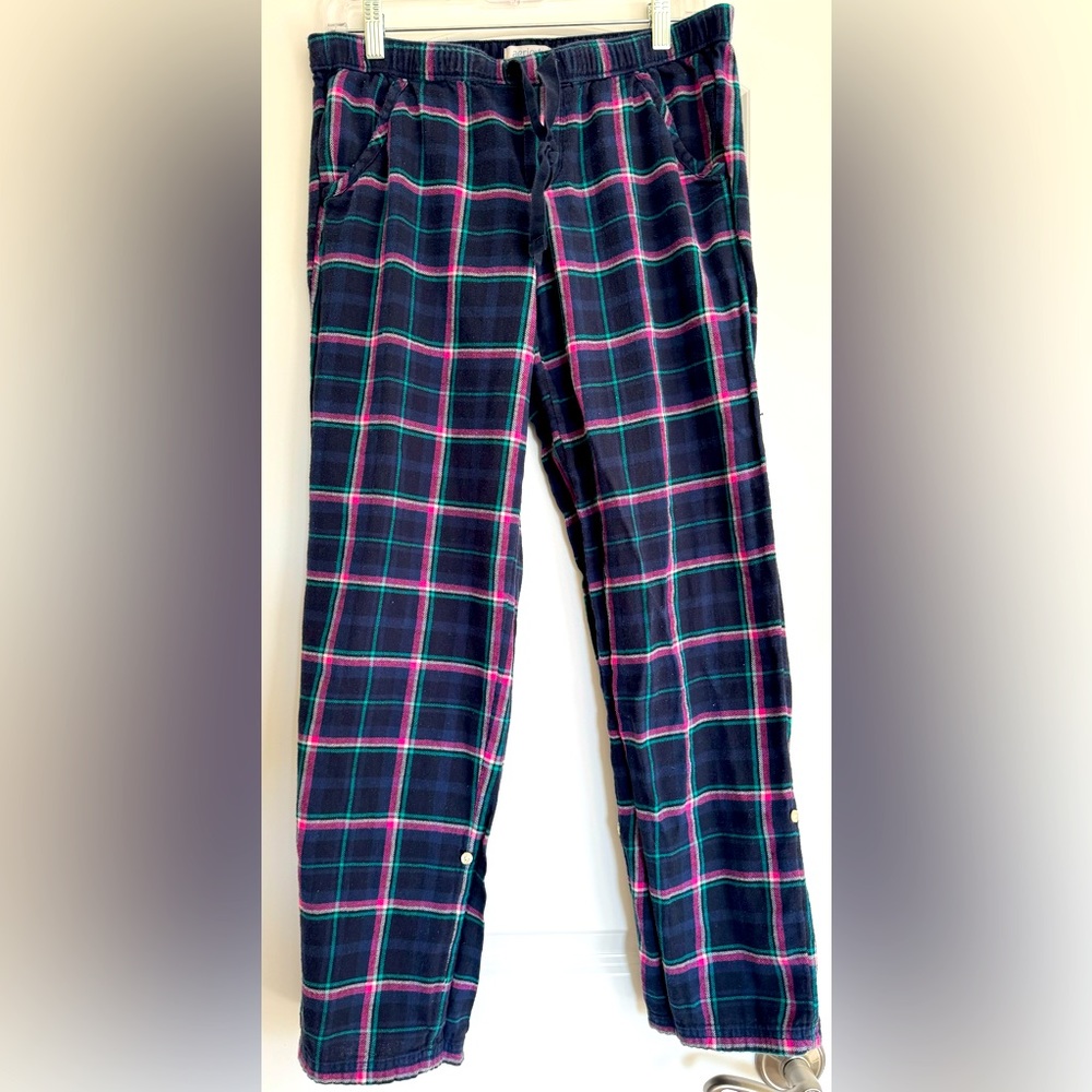 aerie Plaid Off-Duty Flannel Trouser PJs Pajama Pants EUC Navy Blue Pink…